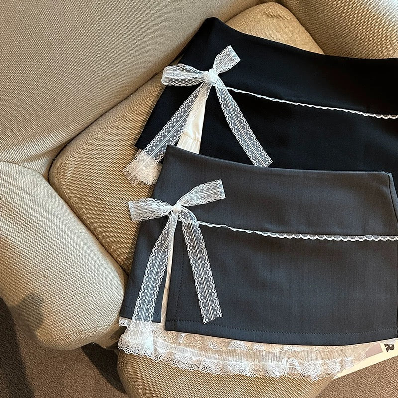 Jade Closet direct store recommendation ~ sweet hot girl bow lace splicing suit a-line short skirt summer