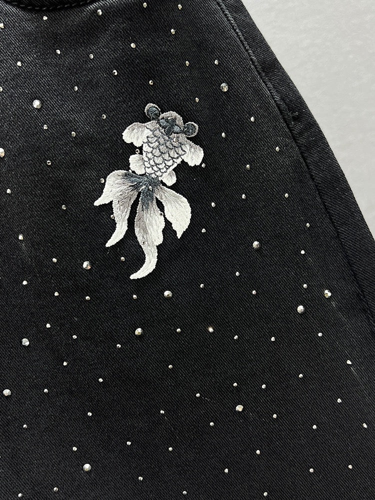 Heavy Industry Full Diamond Denim Skirt Women's 2024 New Spring and Summer High Waist Loose Slim European Station Midi-Length Skirt