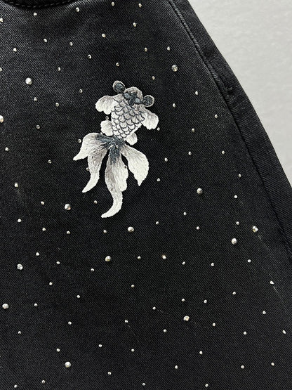 Heavy Industry Full Diamond Denim Skirt Women's 2024 New Spring and Summer High Waist Loose Slim European Station Midi-Length Skirt