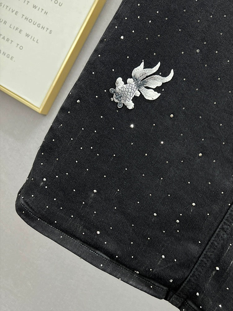 Heavy Industry Full Diamond Denim Skirt Women's 2024 New Spring and Summer High Waist Loose Slim European Station Midi-Length Skirt