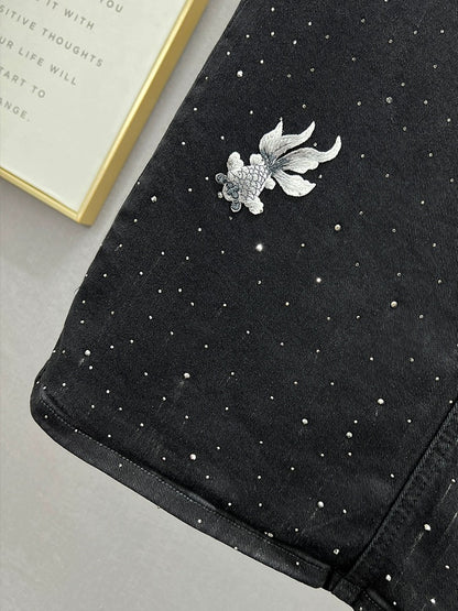 Heavy Industry Full Diamond Denim Skirt Women's 2024 New Spring and Summer High Waist Loose Slim European Station Midi-Length Skirt