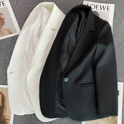 Short white suit jacket for women 2025 spring and autumn new Korean style one button small size slim all-match small suit