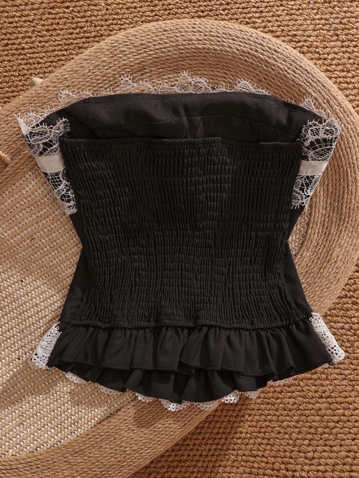 Black bow tie sexy lace strapless vest women's outerwear design unique patchwork bra top