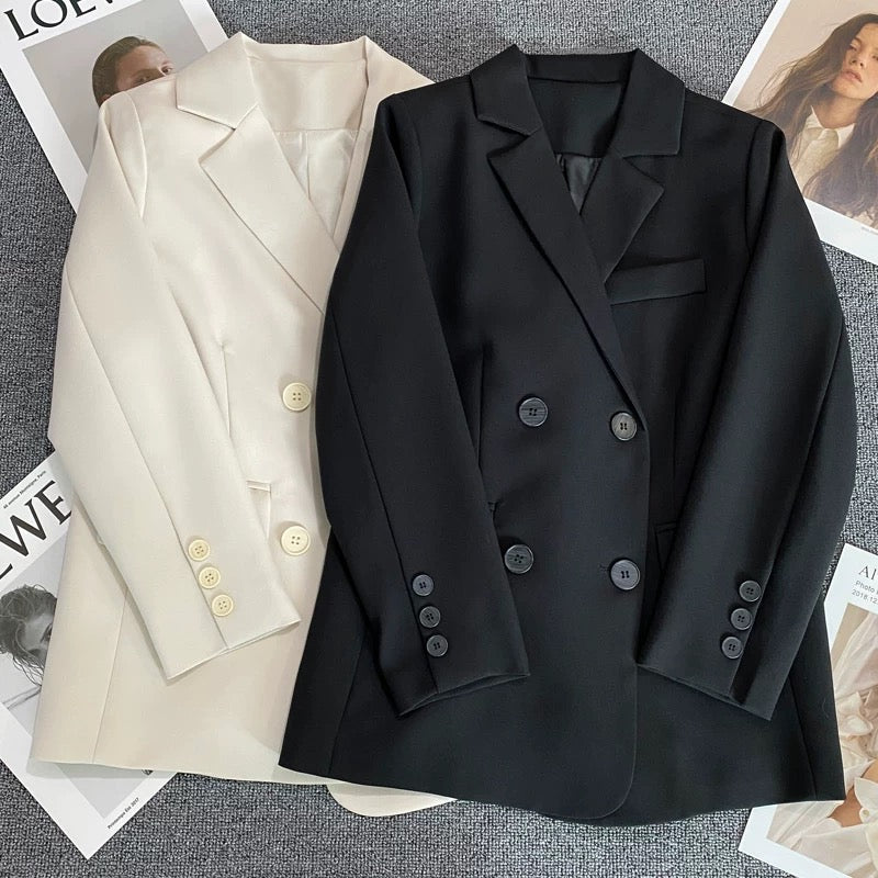 Black double-breasted suit jacket for women 2025 spring and autumn new style trend student design versatile slim suit