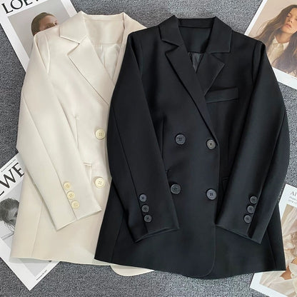 Black double-breasted suit jacket for women 2025 spring and autumn new style trend student design versatile slim suit