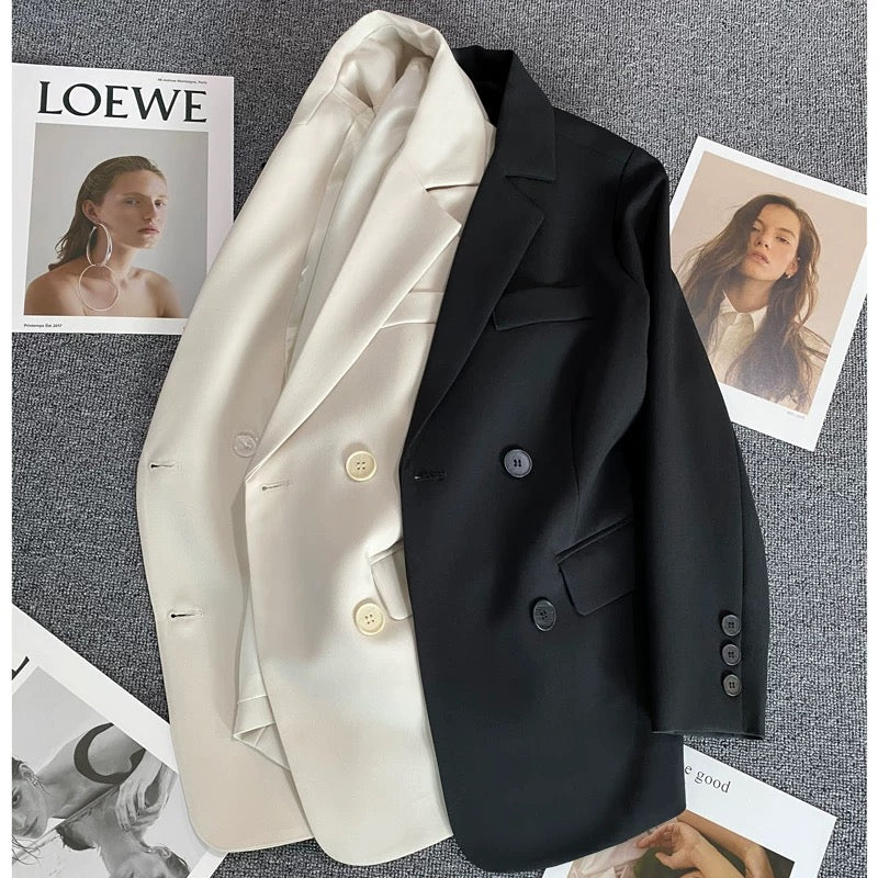 Black double-breasted suit jacket for women 2025 spring and autumn new style trend student design versatile slim suit