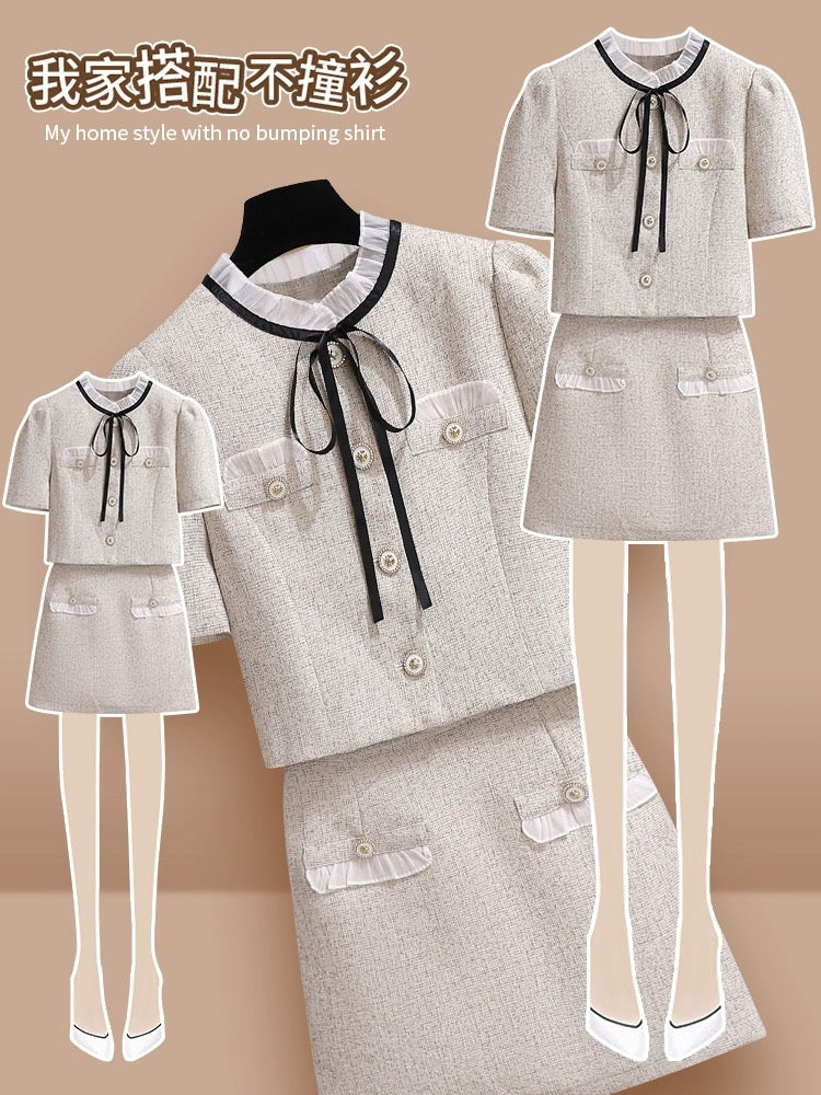 Xiaoxiangfeng suit skirt for women in summer 2024 new summer dress to match a small person to make him look taller, a complete two-piece set