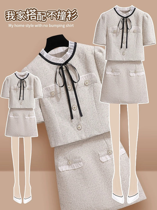 Xiaoxiangfeng suit skirt for women in summer 2024 new summer dress to match a small person to make him look taller, a complete two-piece set