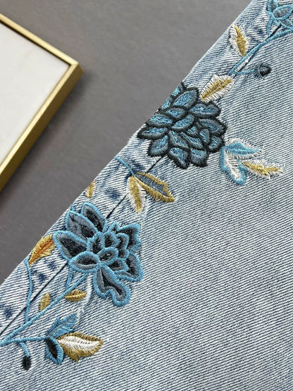 Ethnic style embroidered denim skirt for women 2024 new spring and summer high waist slimming slim slit hip skirt