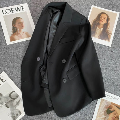 Black double-breasted suit jacket for women 2025 spring and autumn new style trend student design versatile slim suit