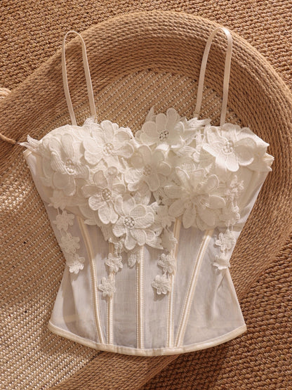 Pure and sexy style, sweet and spicy, unique floral fishbone camisole for women, with bra pads, short design, niche hot girl top.