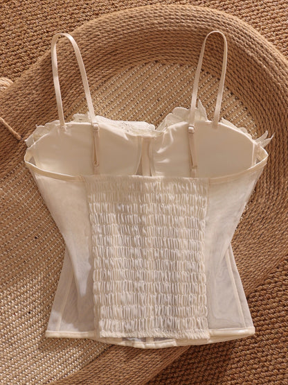 Pure and sexy style, sweet and spicy, unique floral fishbone camisole for women, with bra pads, short design, niche hot girl top.