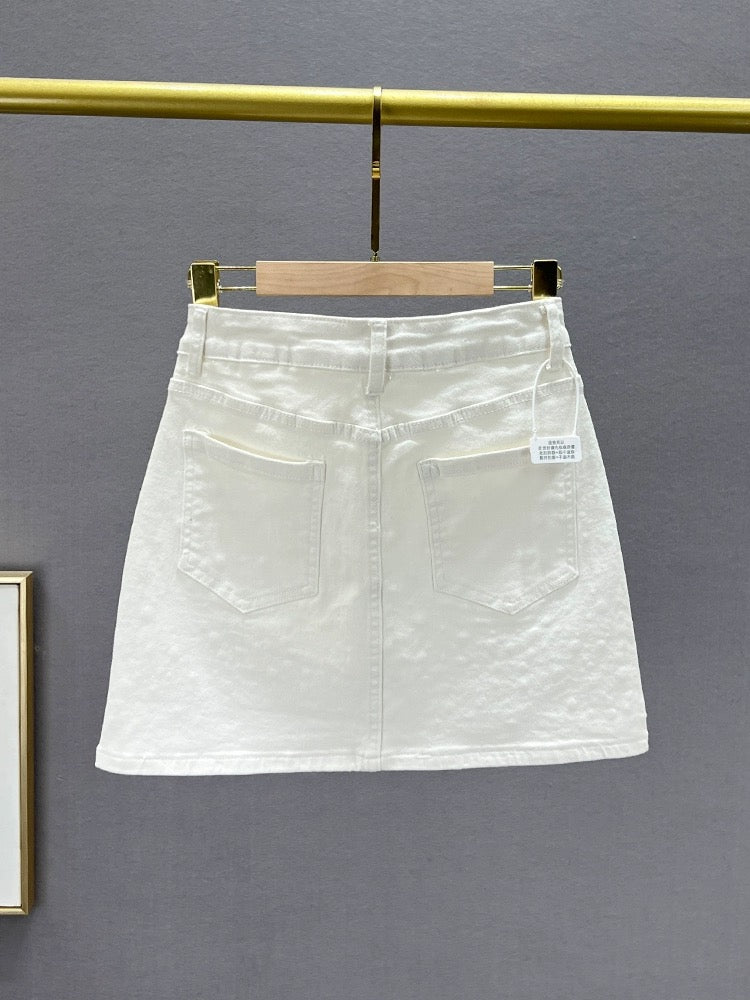 Hot diamond denim skirt women's short skirt 2024 new summer high waist slim slimming ins European goods hip skirt