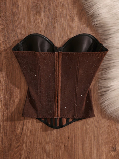 French-style padded bustier, sexy waist-cinching strapless camisole, stylish and slimming sequined sleeveless top.