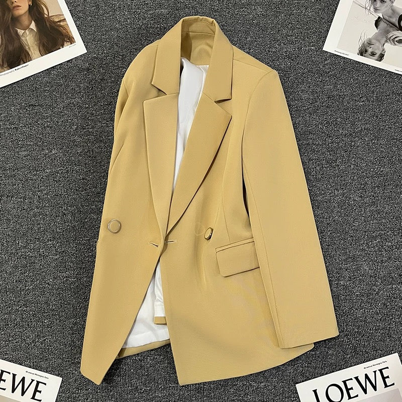 Light yellow suit jacket for women 2025 spring new style high-end unique beautiful temperament casual street-blasting small suit