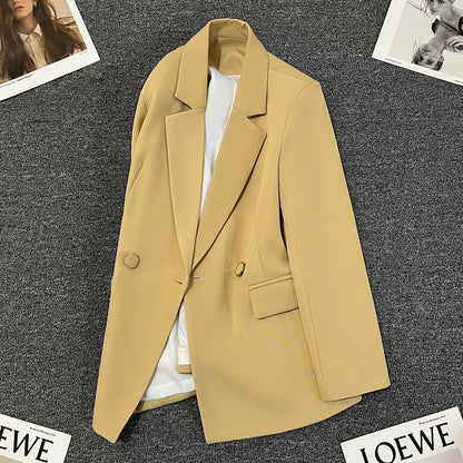 Light yellow suit jacket for women 2025 spring new style high-end unique beautiful temperament casual street-blasting small suit