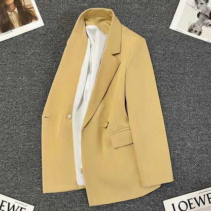 Light yellow suit jacket for women 2025 spring new style high-end unique beautiful temperament casual street-blasting small suit