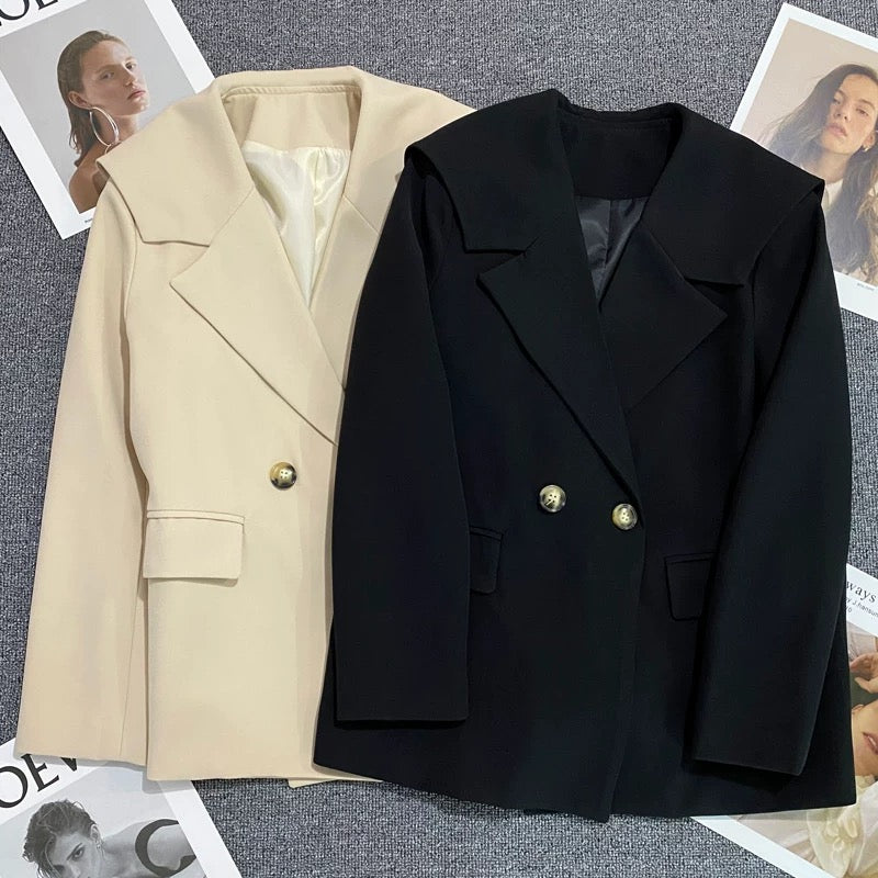 Navy collar suit jacket for women 2025 spring and autumn new style off-white double-breasted fashionable and versatile temperament suit trend