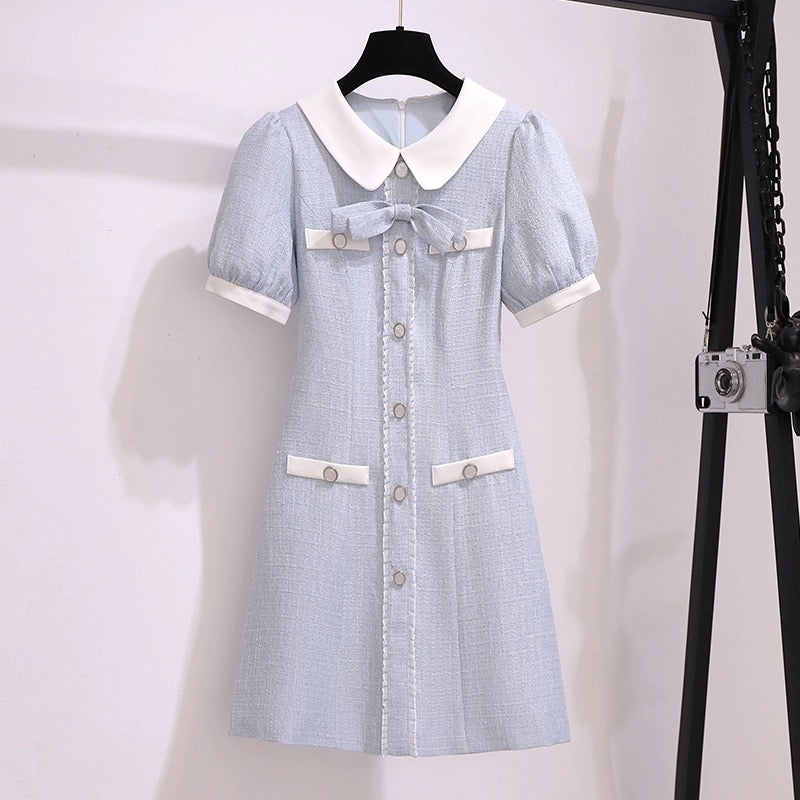 Blue fragrant dress for women summer 2024 new style high-end temperament slim slim tall a-line skirt