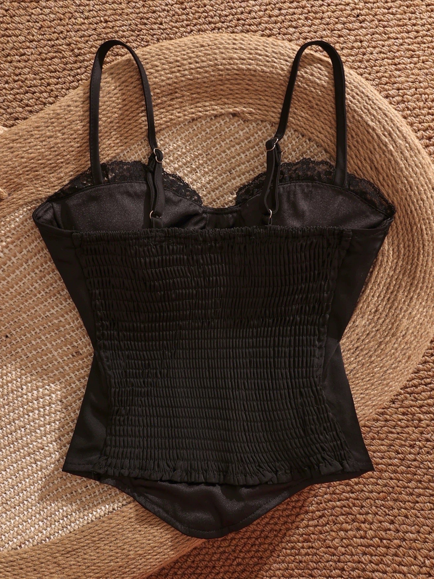French sweet and spicy style heavy embroidered floral camisole, black slim fit top, sexy and sweet to wear alone.