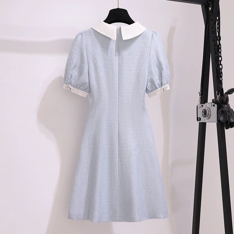 Blue fragrant dress for women summer 2024 new style high-end temperament slim slim tall a-line skirt
