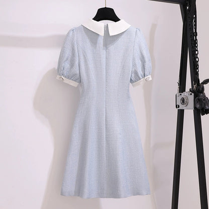 Blue fragrant dress for women summer 2024 new style high-end temperament slim slim tall a-line skirt
