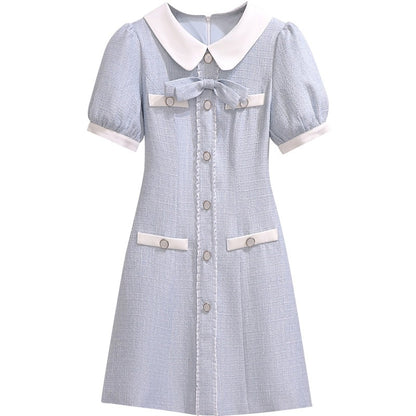 Blue fragrant dress for women summer 2024 new style high-end temperament slim slim tall a-line skirt