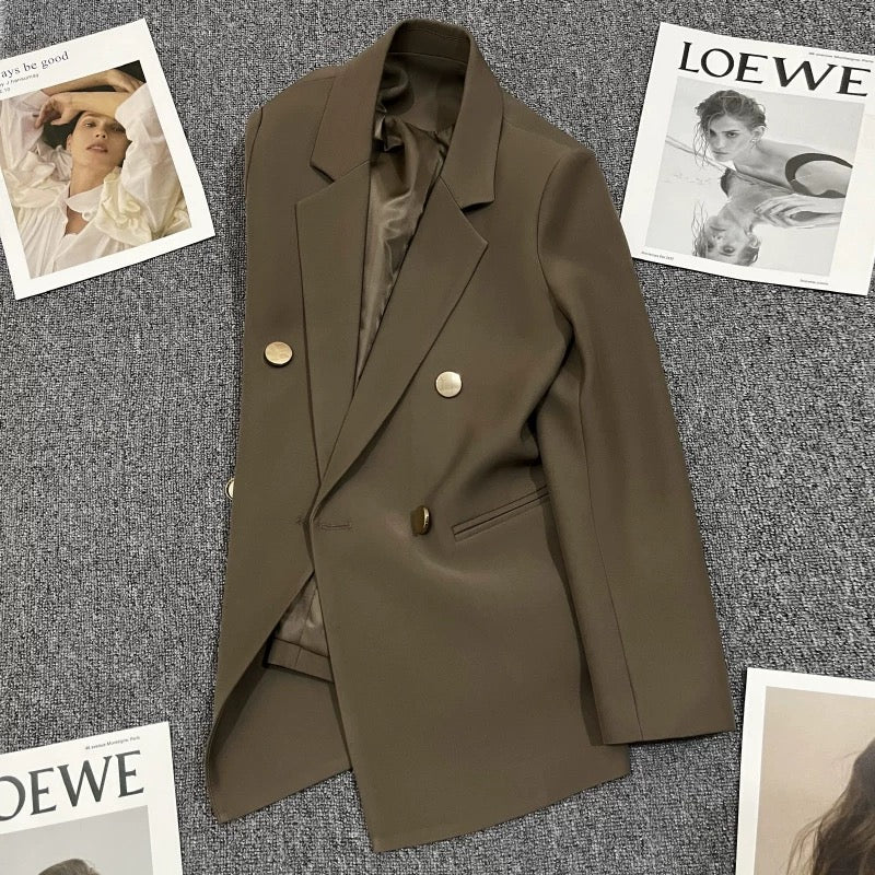 Brown metal button suit jacket for women 2025 spring and autumn new British style design casual niche temperament suit