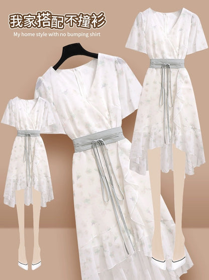 National style improved version of Hanfu dress summer women's 2024 new Han element small floral chiffon skirt