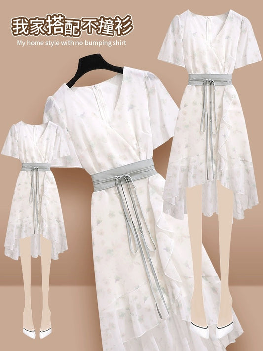 National style improved version of Hanfu dress summer women's 2024 new Han element small floral chiffon skirt