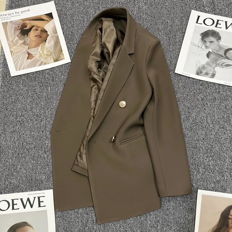 Brown metal button suit jacket for women 2025 spring and autumn new British style design casual niche temperament suit