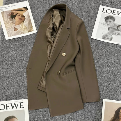 Brown metal button suit jacket for women 2025 spring and autumn new British style design casual niche temperament suit