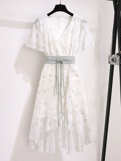 National style improved version of Hanfu dress summer women's 2024 new Han element small floral chiffon skirt