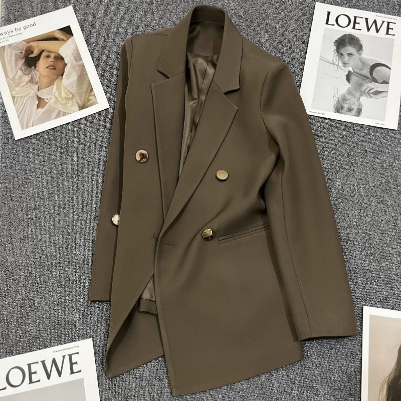 Brown metal button suit jacket for women 2025 spring and autumn new British style design casual niche temperament suit