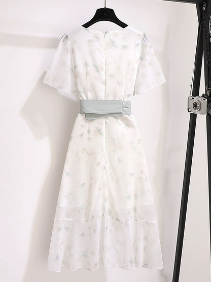National style improved version of Hanfu dress summer women's 2024 new Han element small floral chiffon skirt