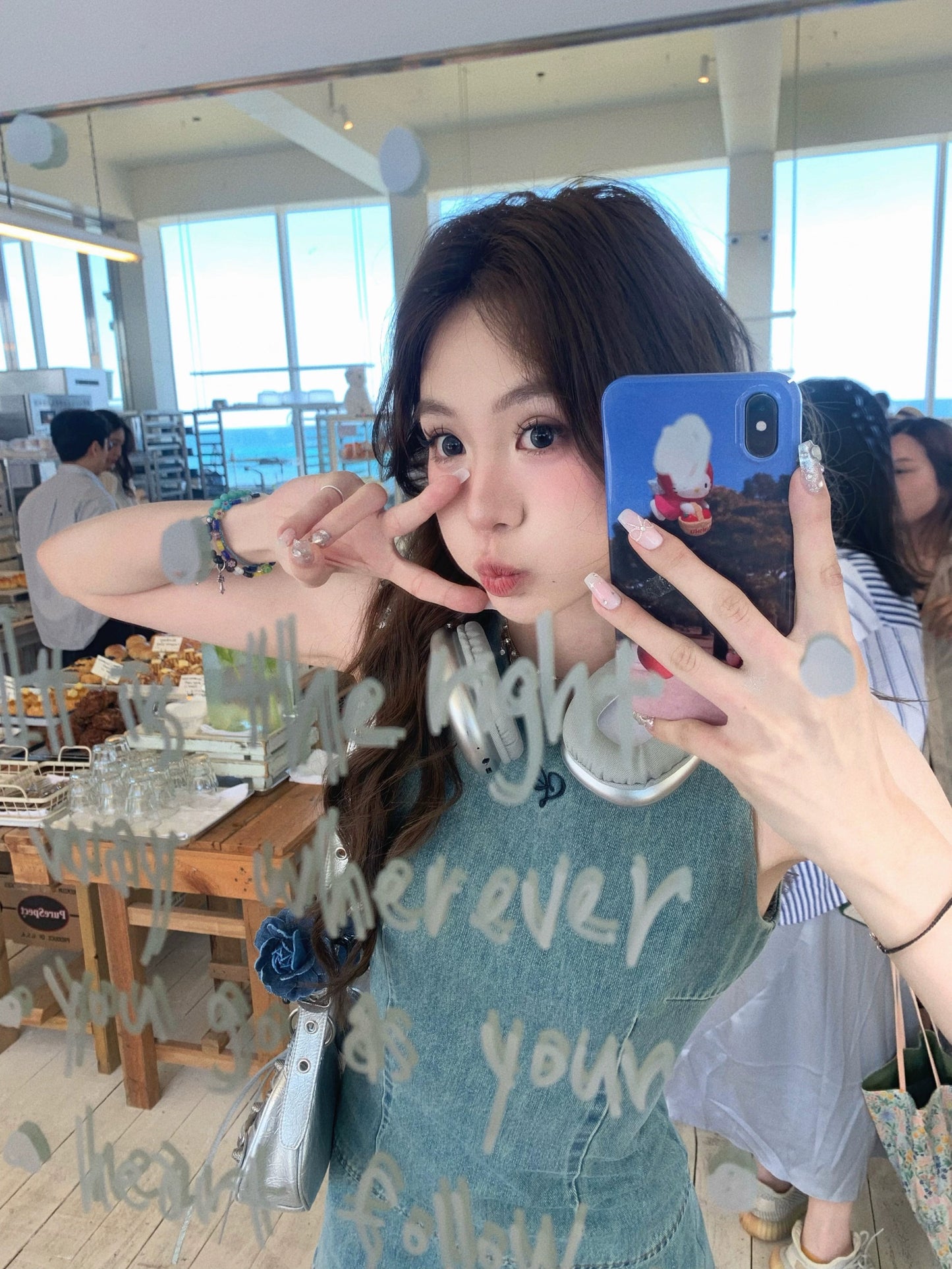 Eight-cover pinky piggy youth album retro denim embroidered dress women's niche waist skirt