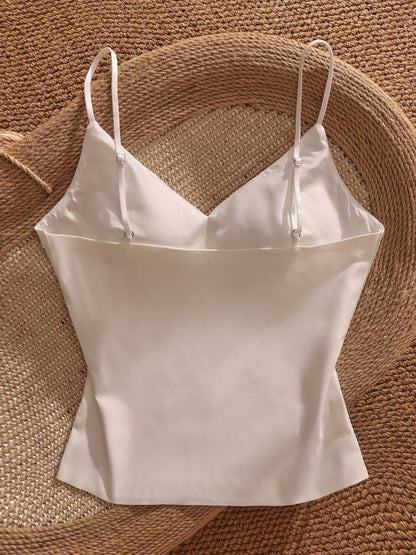 French-style sexy satin camisole tank top, women's inner and outer wear, short style with bra padding, slimming and versatile strapless top