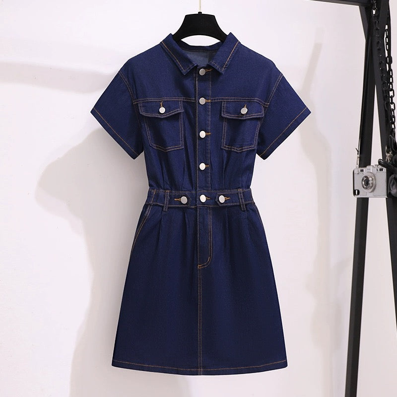Denim dress for women summer 2024 new style temperament waist slimming small taller a-line jumpsuit