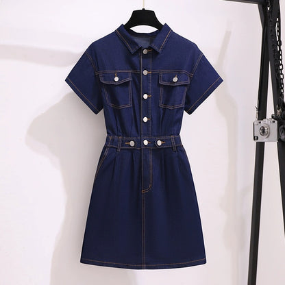 Denim dress for women summer 2024 new style temperament waist slimming small taller a-line jumpsuit
