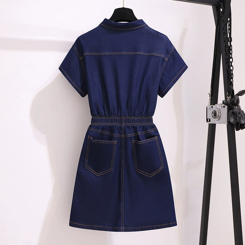Denim dress for women summer 2024 new style temperament waist slimming small taller a-line jumpsuit