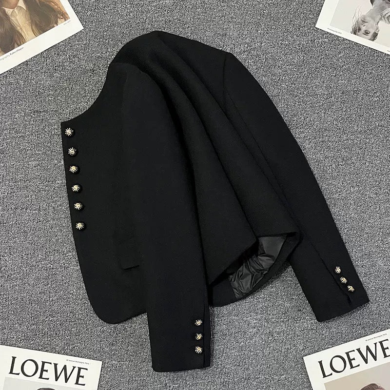 Black down lining small fragrance style short jacket for women 2024 winter new small size casual thickened celebrity top