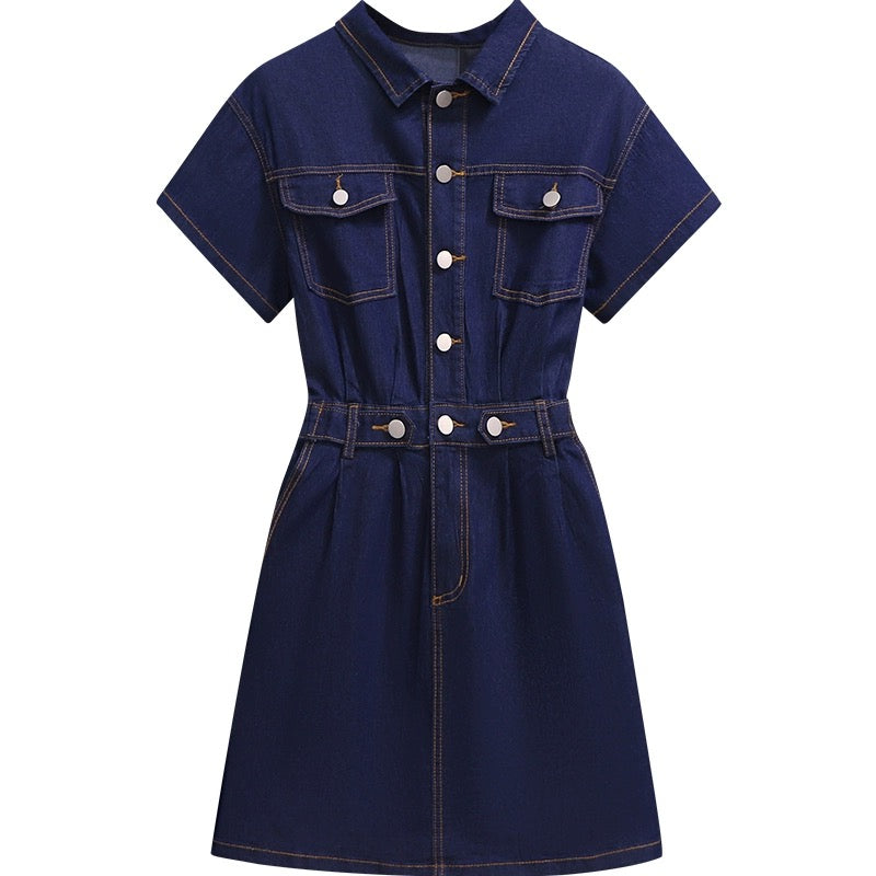 Denim dress for women summer 2024 new style temperament waist slimming small taller a-line jumpsuit
