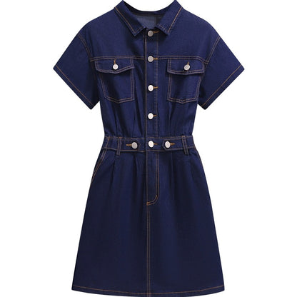 Denim dress for women summer 2024 new style temperament waist slimming small taller a-line jumpsuit