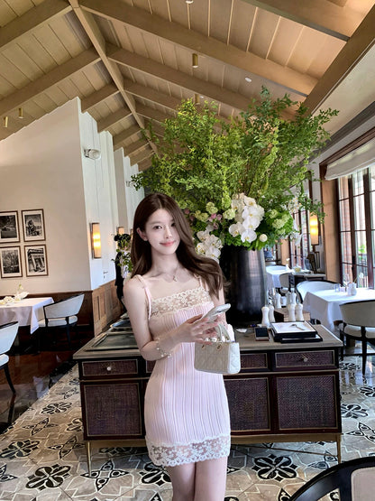 Ruoyu Custom: "Pink Cherry Blossom Midsummer" — French-style lace-trim camisole dress; a sophisticated, form-fitting style that balances innocent charm with alluring elegance.