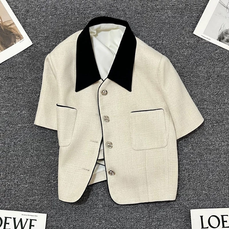Beige style suit jacket for women 2024 summer new style high-end temperament Korean style street suit trend