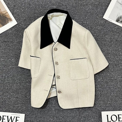 Beige style suit jacket for women 2024 summer new style high-end temperament Korean style street suit trend