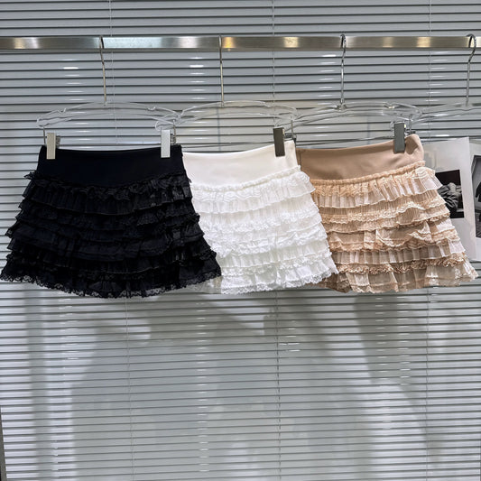 Popular online style, 2025 winter new sweet and elegant girly mesh pleated patchwork cake skirt, short skirt, half skirt.