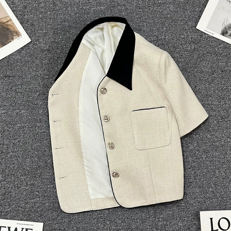 Beige style suit jacket for women 2024 summer new style high-end temperament Korean style street suit trend
