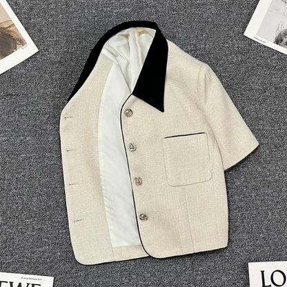 Beige style suit jacket for women 2024 summer new style high-end temperament Korean style street suit trend