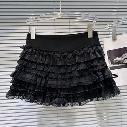 Popular online style, 2025 winter new sweet and elegant girly mesh pleated patchwork cake skirt, short skirt, half skirt.